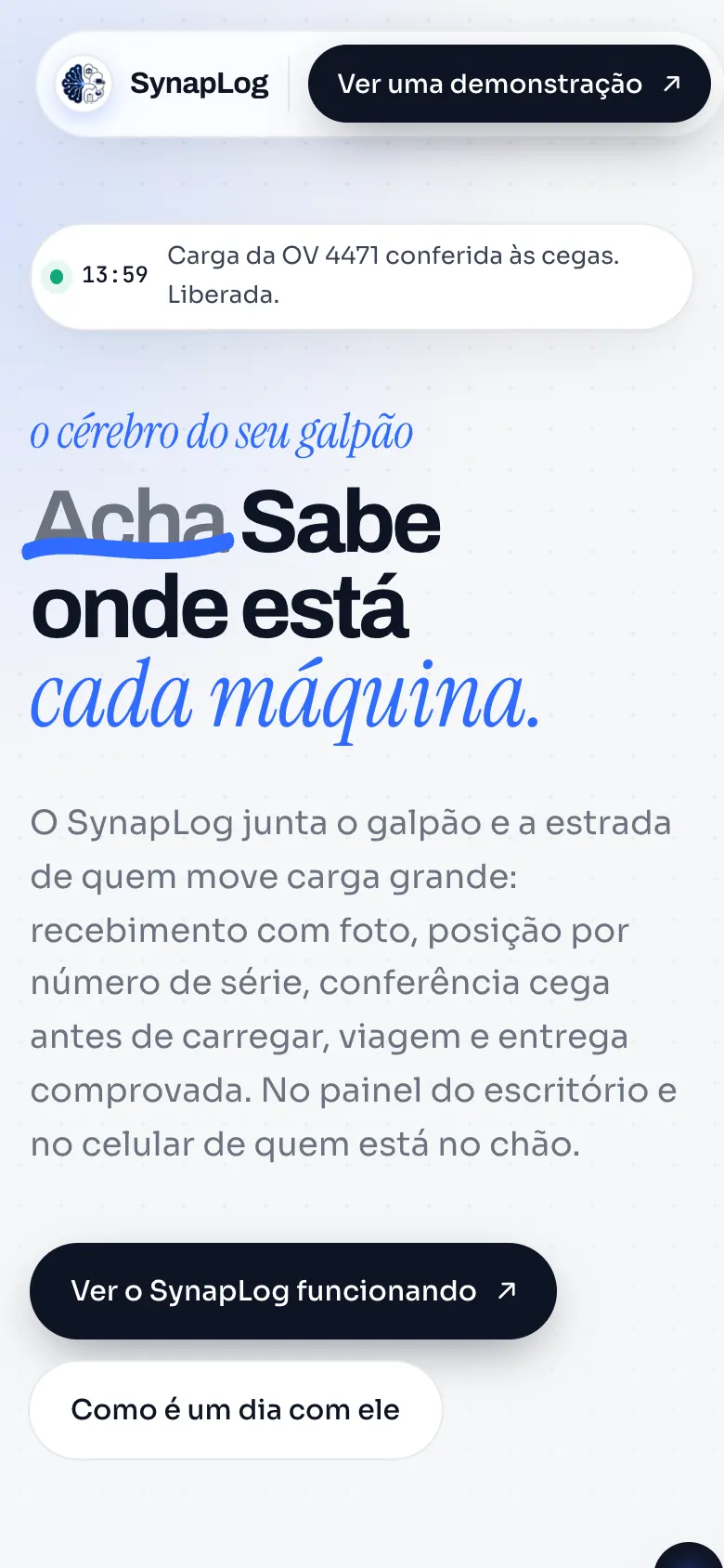 SynapLog no celular, tela 1